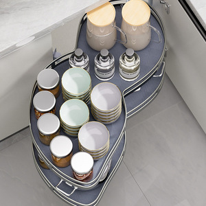 Panier coulissant d'angle Cooper à double couche rotatif avec poignée pour armoires de cuisine, organisateur de pots à épices, taille L - Product Image 2