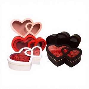 Wholesale Handmade Velvet Roses Heart-Shaped Rigid Flower Boxes with Gold Foil Printing Custom Logo Ribbon/Handle Options - Product Image 2