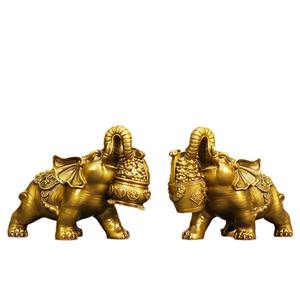 ทองเหลือง Jubao ช้างคู่แกะสลักฮวงจุ้ยเครื่องประดับสำหรับห้องนั่งเล่นและสำนักงานของตกแต่งโต๊ะ - Product Image 5