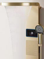 Colonne de douche thermostatique en acier inoxydable gris anthracite avec cascade et pluie, fixation murale pour salle de bain, hôtel, villa, appartement, panneau de douche