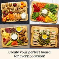 Plateau de service rectangulaire en bambou gravé avec couvercle transparent, grande planche à collation divisée avec poignées, style européen, planche à charcuterie en bois