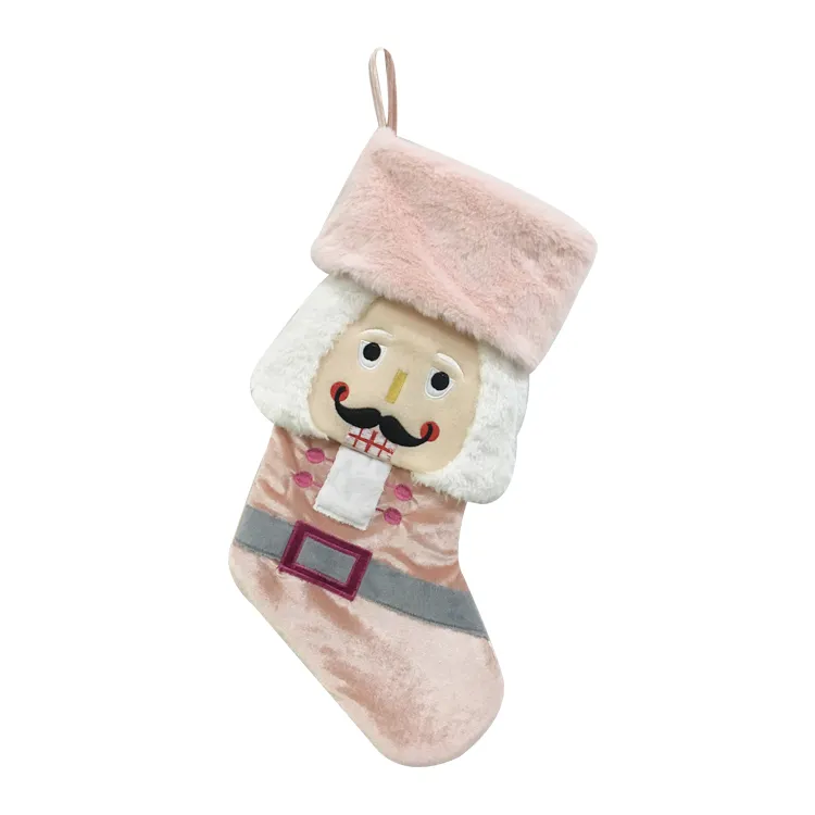 Calza natalizia di velluto decorazione di design europeo per feste regalo calzino personalizzato schiaccianoci calza di natale rosa