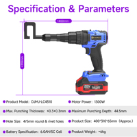 Perceuse sans fil sans balais, perforateur de trous à rivets 20V pour la pose de profilés légers en acier, de plafonds et de cloisons