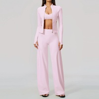 Ensemble de vêtements de sport pour femmes, 3 pièces, veste zippée, soutien-gorge et pantalon large, ensemble de yoga et de fitness pour la salle de sport