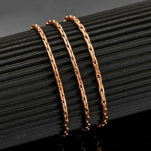 Collier élégant en acier inoxydable couleur or rose, chaîne à maillons circulaires martelés, bijoux de haute qualité résistants à l'eau - Product Image 3