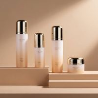 Ensemble d'emballages cosmétiques cylindriques écologiques recyclables OEM/ODM, flacon en verre rose givré vide avec logo personnalisé