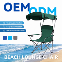 Chaise de plage pliable OEM en gros avec auvent pare-soleil, cadre en acier robuste, accoudoirs rembourrés et porte-gobelet – Chaises de plage portables
