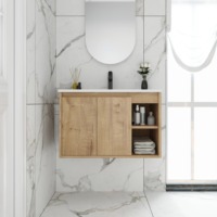 Meuble-lavabo flottant minimaliste avec vasque, bord biseauté à 45 degrés, porte à fermeture douce, pour appartement et hôtel
