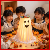 Decoración de tela para entrada o porche con fantasma LED brillante y adorable para exhibir dulces en Halloween, ideal para la colección de dulces.