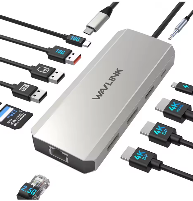 12 In 1 Wavlink WL-UMD306B USB A USB C Docking Station 2.5G Ethernet Port WAVLINK Docking Station with Display Port