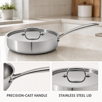 Poêle à frire et à sauter en acier inoxydable 304 de 24 cm avec couvercle, corps composite de 2,3 mm, compatible induction, fournisseur en gros d'ustensiles de cuisine