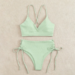 Trajes de Baño Personalizados con Push-Up y Escote Pronunciado para Mujer, Transpirables, de Secado Rápido, de Dos Piezas, con Tirantes en V, Ropa de Playa, Bikini Arrugado - Product Image 1