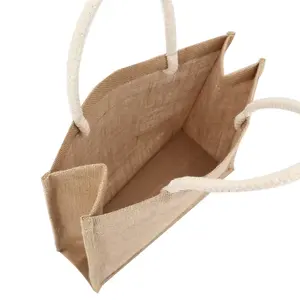 Natural Burlap Blank Tote Bag Eco-friendly Tote Bag Reusable Jute Shopping Bag With Cotton Handle Customized Logo