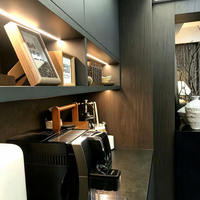 Buffet moderne minimaliste en bois foncé avec éclairage LED et four encastré pour hôtel et cuisine, rangement pour bar à café