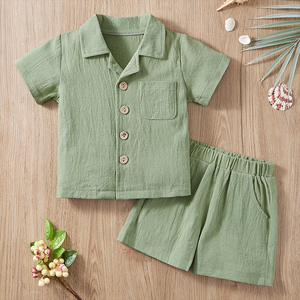 Ensemble de vêtements pour enfants en coton <span class=keywords><strong>lin</strong></span> biologique Ensemble de chemises et shorts pour garçon Ensemble de vêtements pour garçons personnalisés avec <span class=keywords><strong>short</strong></span> et boutons pour enfants - Product Image 6