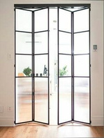 Portes en fer accordéon noir patio extérieur porte pliante en acier de verre portes pliantes en fer pour la maison