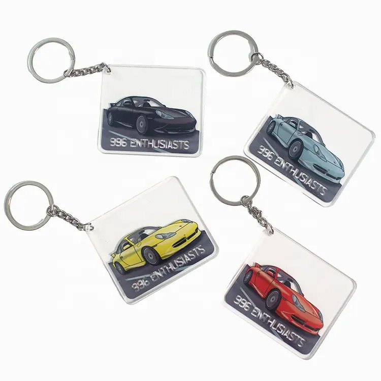 Porte-clés en plastique Prix d'usine Voiture promotionnelle personnalisée Porte-clés à breloques en acrylique avec logo imprimé