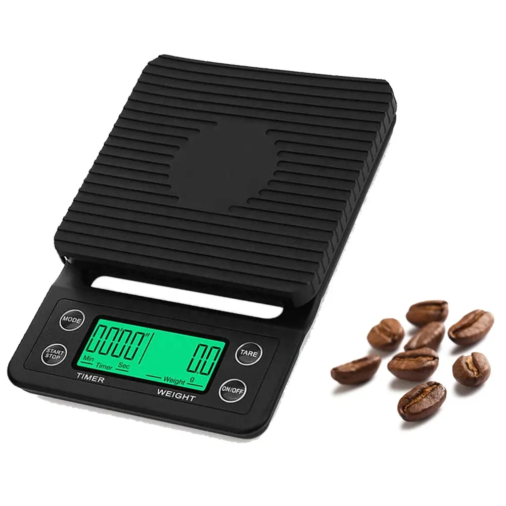 Balance à café numérique de cuisine de 3kg avec fonction de synchronisation à piles LCD à rétro-éclairage vert pour un poids maximal de 5kg