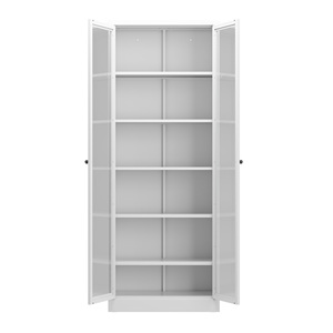 <b>White</b> 2-Door Glass Display Cabinet, Tall Metal <b>Bookcase</b> with Adjustable Shelves for Home, Living Room, Study Room Storage - Product Image 5