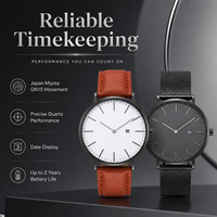 Luxuriöse Minimalistische Runde Quarz-Armbanduhr Edelstahl Schlankes Leder-Mesh-Armband Mineralglas Wasserdicht Taucheruhr