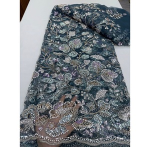 7957 Tela de Encaje Francés Nigeriano Ecológica, 5 Yardas, Lentejuelas, Pedrería, Vestidos Elegantes para Damas, Venta al Por Mayor - Product Image 1