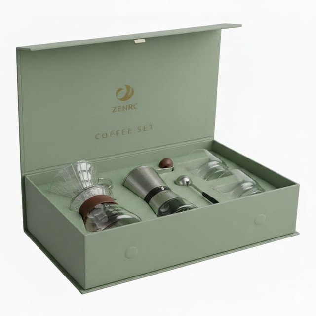Custom Logo 5pcs Manual Coffee Grinder Set Professional Pour Over Coffee Kit with OEM Gift Box Packaging