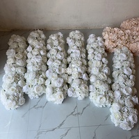 Articles de fête, autres décorations de mariage, chemin de table fleuri de 1 m de long, rangée de fleurs de roses blanches et d'hortensias pour mariage