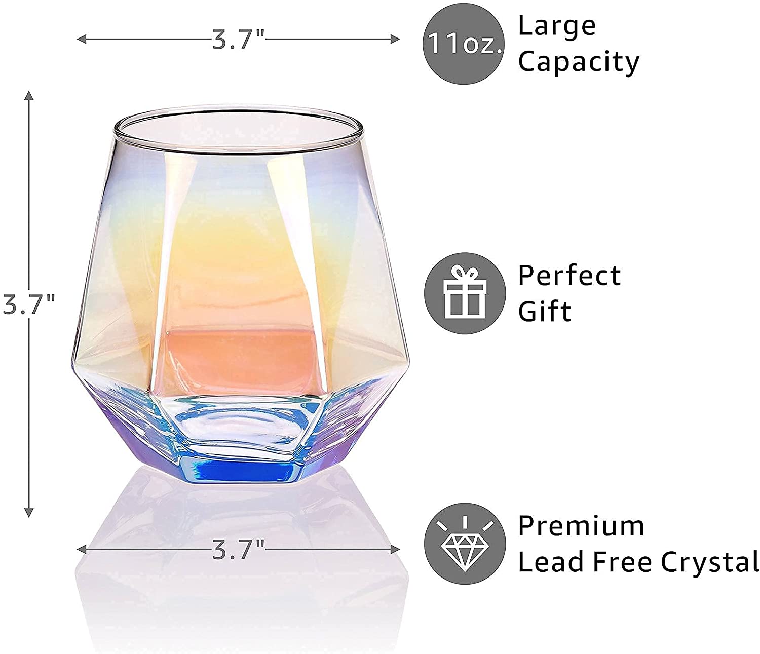 Diamond Stemless Wine Glass 11 Oz Old Fashioned Glasses Wine Glass for Cocktail Whiskey