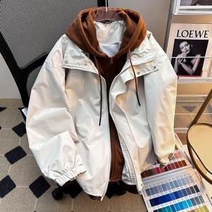 Veste décontractée polyvalente pour <span class=keywords><strong>homme</strong></span>, coupe-vent, imperméable, à capuche, en polyester, style streetwear, avec fermeture éclair, traitement anti-plis, couleur unie - Product Image 3