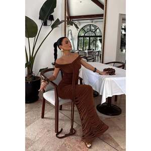 Vestido de Fiesta Marrón Naselinta, Cuello Alto, Manga Corta, Largo hasta el Suelo, Recto, Moderno, para Maternidad, Tallas XS-XXL, Elegante Ropa de Noche - Product Image 4