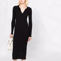 GUOOU Robes en tricot noir à manches longues personnalisées pour femmes Robe de nuit sexy pour la fête