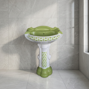 Sterling Fancy Pattern Round Ceramic Wash Basin with Full Pedestal Designer Bathroom Sanitary Ware - Product Image 5