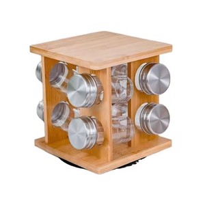 Bamboo Spice Rack Lazy Susan Rotating Spice Rack with 8 Jars Countertop Storage Holders & Racks - Product Image 1