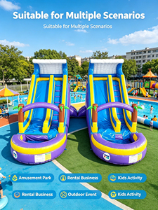 Toboggan aquatique gonflable tropical géant à double piste avec piscine amovible, château gonflable pour enfants, idéal pour les parcs d'attractions - Product Image 4