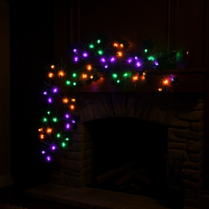 Guirnalda de 6 pies con 54 luces LED de mimbre, hojas negras, moradas, verdes y naranjas, funciona con pilas, decoración de Halloween para interiores, paredes y chimeneas - Product Image 2