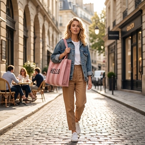 Sac fourre-tout sportif en toile surdimensionné à rayures colorées, avec logo personnalisé imprimé, idéal pour le week-end, le shopping et la salle de sport - Product Image 2
