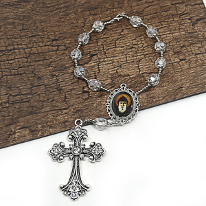 Bracelet chapelet en cristal avec pendentif croix religieuse de forme ovale, bijou de décoration pour la maison RB-057 - Product Image 5