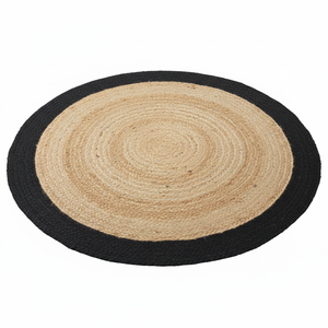 Alfombras Modernas Ecológicas Antideslizantes de Pelo Plano con Borde de Algodón Negro Trenzado, Hechas a Máquina con Diseño Floral y Respaldo de Yute - Product Image 2