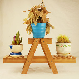 Bamboo Plant <b>Stand</b> Multi Functional Folding Freestanding Rectangle Indoor Outdoor Succulent Flower <b>Pot</b> Display Shelf - Product Image 1