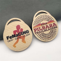 Médaille de finisseur de course en bois rond peinte sur mesure, écologique, avec ruban MG, pour course sur sentier et récompenses sportives