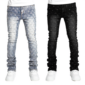 กางเกงยีนส์ทรงตรงเอวสูงผู้ชายรุ่นใหม่ปี 2024 ประดับด้วยคริสตัล สไตล์ยุโรปอเมริกัน แฟชั่นสตรีทสุดฮิต แต่งลายปะติด - Product Image 3