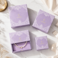 Boîte à tiroir en dentelle violette personnalisée de luxe avec logo, emballage cadeau rigide en carton pour bijoux et cosmétiques, estampage à chaud, vernis sélectif UV, écologique, en gros