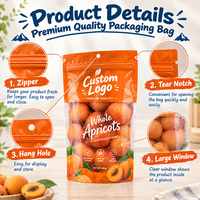 Sachets d'emballage personnalisés en Mylar brillant, résistants à l'humidité, avec fermeture éclair et fenêtre transparente, pour fruits et abricots secs
