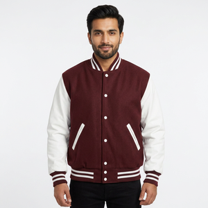 Veste universitaire de baseball rouge et noire la plus vendue, unisexe, avec manches en cuir personnalisées, en tissu de laine, à capuche et patchwork sur le devant - Product Image 1
