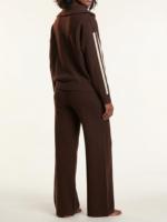 Ensemble décontracté simple et personnalisé : Haut en maille ample à col demi-zip et blocs de couleur, et pantalon de détente en maille taille haute coupe droite