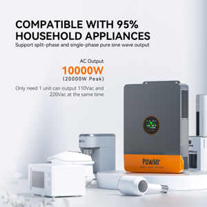 Inverter Solare Ibrido PowMr, Potenza di Uscita 10000W, 120Vac/240Vac Monofase/Bifase, Corrente di Carica Massima 120A - Product Image 6