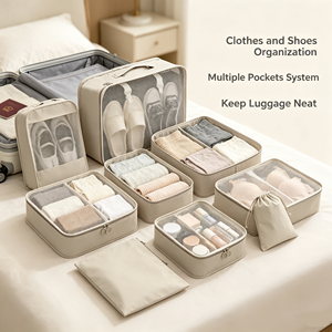 Portable Mesh Travel Storage Boxes Set Collapsible Packing Organizer Bags with Carry Handle for <b>Suitcase</b> Luggage - Product Image 2