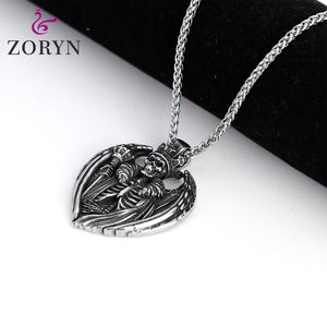 Pendentif Cœur Aile de Roi Squelette en Acier Inoxydable, Couronne Sceptre Gothique Punk Vintage en Acier Titane, Bijoux de Mode pour Hommes - Product Image 2