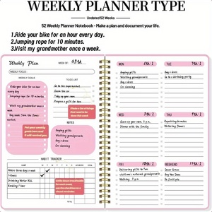 Planificateur hebdomadaire non daté A5, carnet à spirale avec design rose et doré, papier épais 100 g/m² anti-transparence, suivi des lignes directrices de projet - Product Image 4