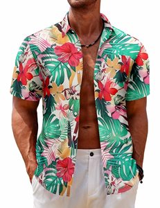 Camisa Hawaiana Tropical de Satén para Hombre, Estampado Floral, Verano, Playa, Manga Corta, Casual, con Botones y Bolsillos, Tejido de Punto, 100% Poliéster - Product Image 4